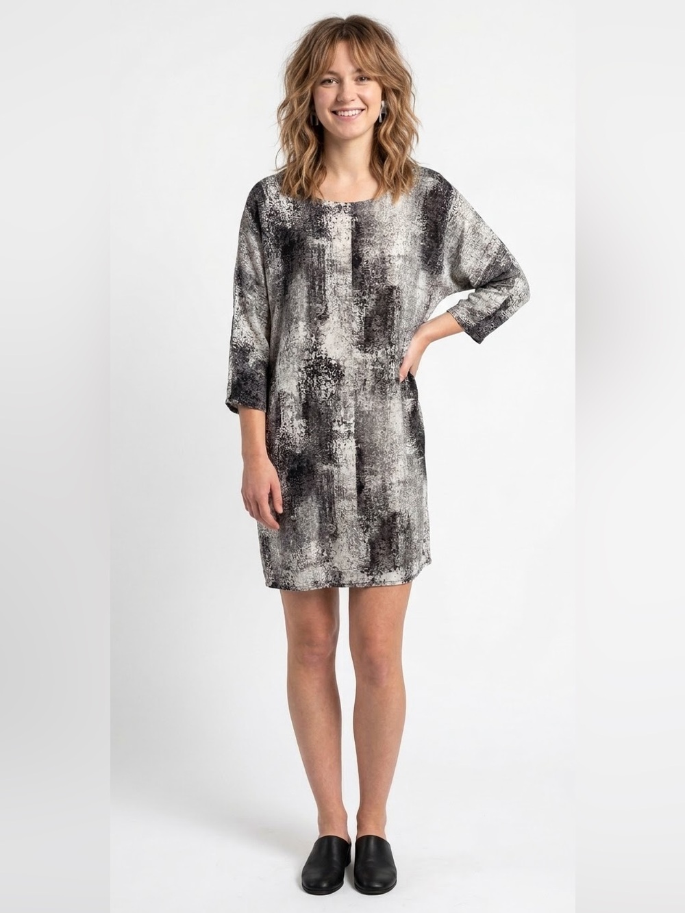 Part Two Abstract Brushstroke Shift Dress Black and Cream Size Eur 34